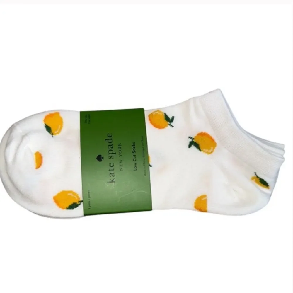 kate spade White Yellow Gray Lemon All Over Print & Solid Low Cut Socks 3 pack